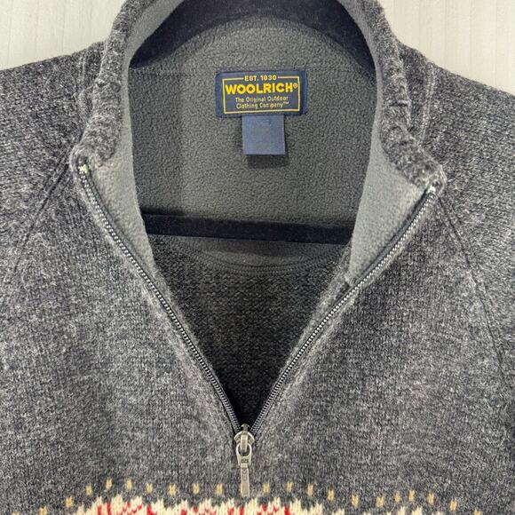 Woolrich Dark Charcoal 1/4 Zip Pullover Fair Isle Lambswool Sweater Size Large - Picture 6 of 7